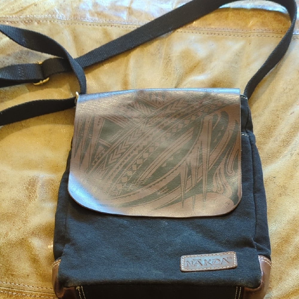NĀ KOA Leather And Canvas Stamp Bag
